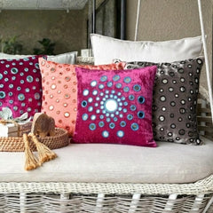 Circle Of Images - Fuchsia Pink Velvet Decorative Euro Sham