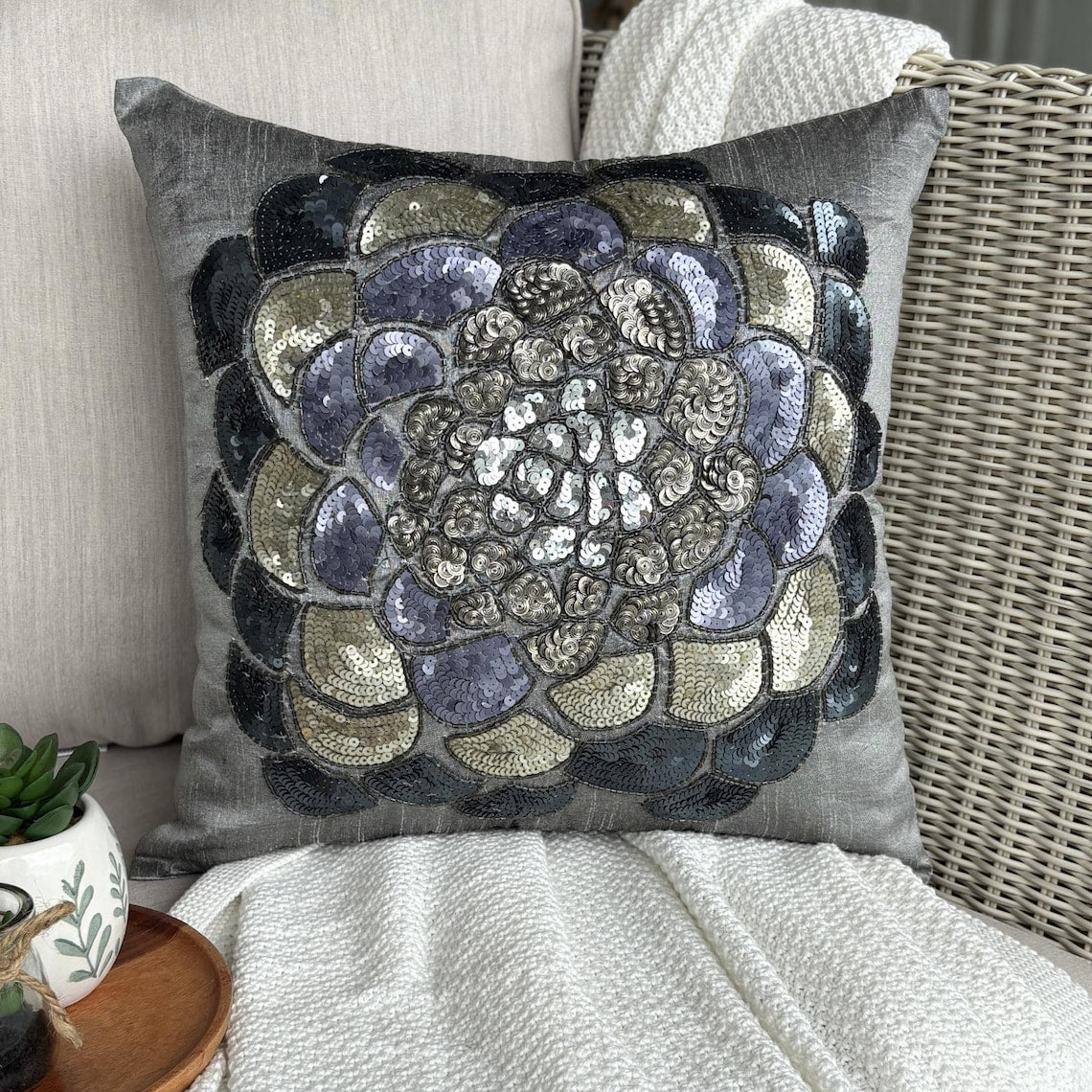 Silver Wildflower Pillow Cover