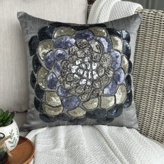Silver Wildflower - Silver Art Silk Decorative Euro Sham