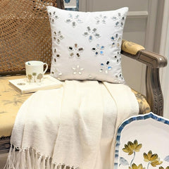 Floral Lake - White Cotton Canvas Decorative Euro Sham