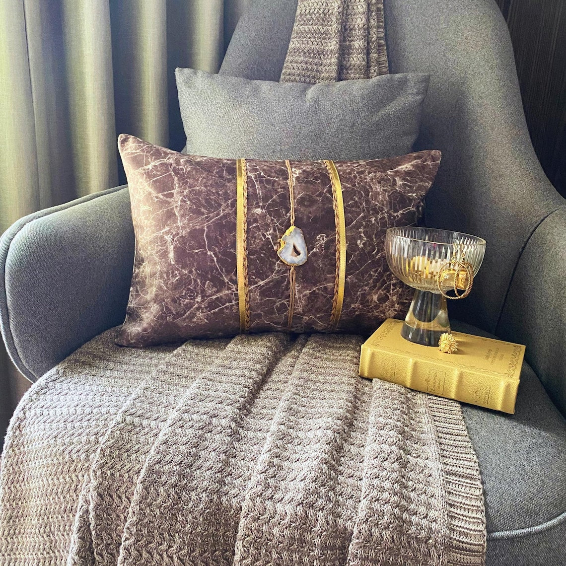 Solar Quartz Brown Lumbar Pillow Cover