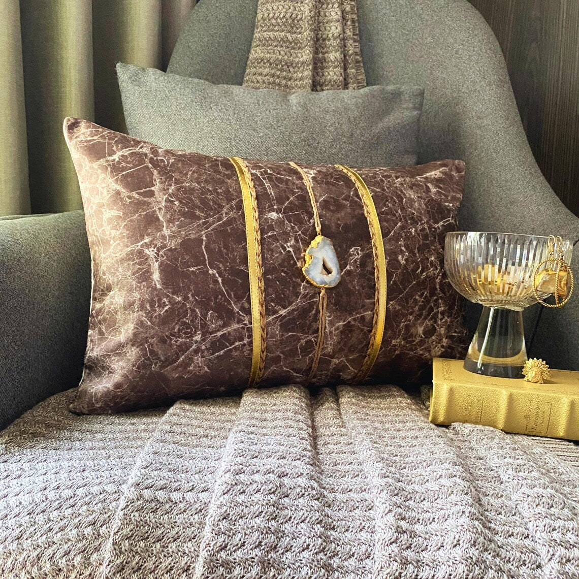 Solar Quartz Brown Lumbar Pillow Cover