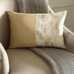 Gold Glint - Beige Suede Lumbar Cushion Cover