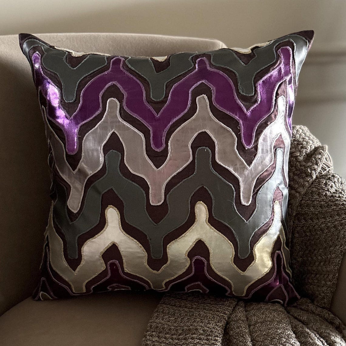 Purple Lava - Purple Faux Leather Decorative Euro Sham