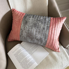Peach Path - Grey & Peach Suede Lumbar Pillow Cover