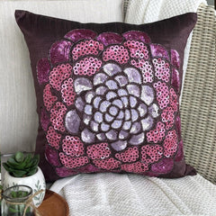 Pink Wildflower - Plum Art Silk Decorative Euro Sham