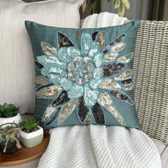Centerpiece - Teal Blue Art Silk Decorative Euro Sham