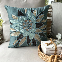 Centerpiece - Teal Blue Art Silk Decorative Euro Sham