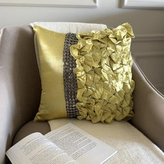 Diamonds And Ruffles - Green Satin Decorative Euro Sham