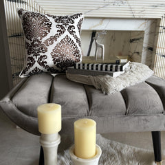 Damask Brown - Brown Burnout Velvet Throw Pillow Cover