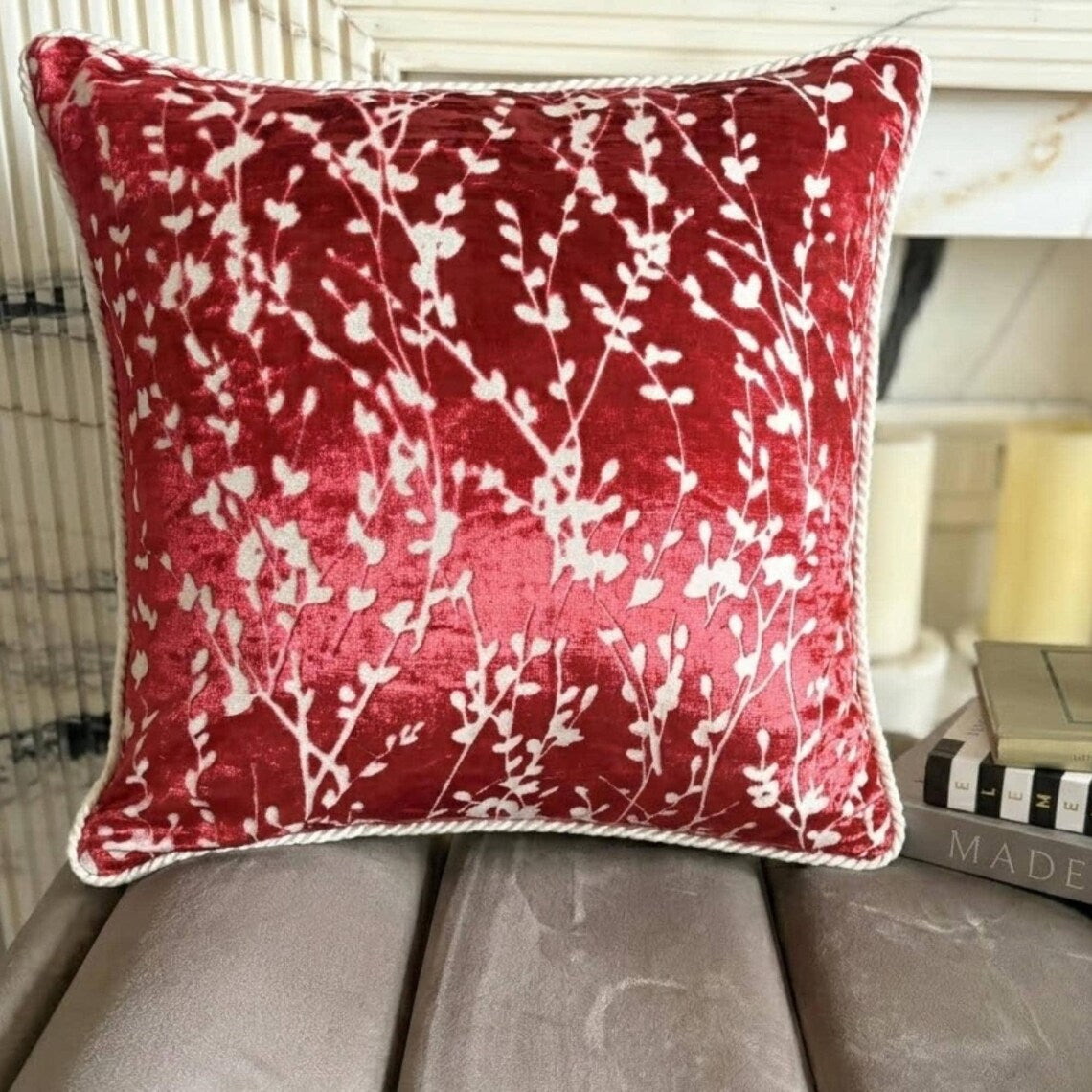 Cayenne Red Drops - Cayenne Red Burnout Velvet Throw Pillow Cover