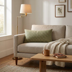 Green Linen Lumbar Cushion Cover - Sage Houndstooth Lumbatr