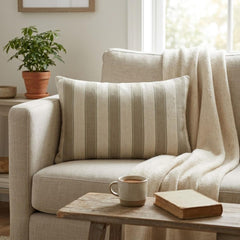 Taupe Linen Lumbar Cushion Cover - Taupe Terra Stripes Lumbar