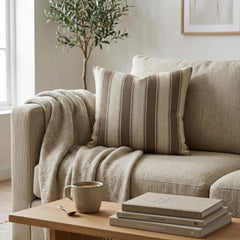 Brown Linen Lumbar Cushion Cover - Terra Stripe Lumbar