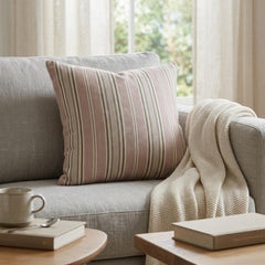 Pink Linen Lumbar Cushion Cover - Pink Haven Stripes Lumbar
