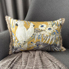 Yellow Cotton Lumbar Cushion Cover - Cockatoo Garden