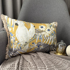 Yellow Cotton Lumbar Cushion Cover - Cockatoo Garden