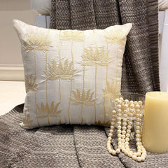 Lotus Serene - Ivory Art Silk Throw Pillow Cover