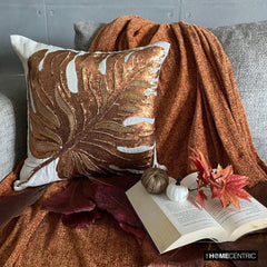 Autumn Maple - Copper & Orange Linen Fall Maple Leaf Throw Cushion Cover