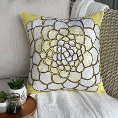 White Wildflower - Yellow Art Silk Decorative Euro Sham