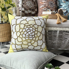 White Wildflower - Yellow Art Silk Throw Pillow Cover
