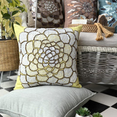 White Wildflower - Yellow Art Silk Decorative Euro Sham