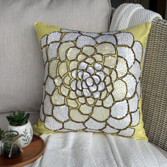 White Wildflower - Yellow Art Silk Decorative Euro Sham