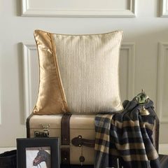 Acland - Beige & Gold Jute & Faux Leather Throw Pillow Cover