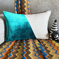 Velutinous Teal - Blue Velvet Lumbar Pillow Cover