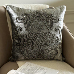 Steel Damask Silver Foil Throw Pillow Cover