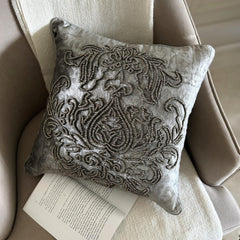 Steel Damask Silver Damask Throw Pillow Cover