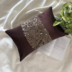 Chocolate Cream - Art Silk Chocolate Brown Decorative Lumbar Pillow Cover