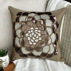 Brown Wildflower Silk Decorative Euro Sham
