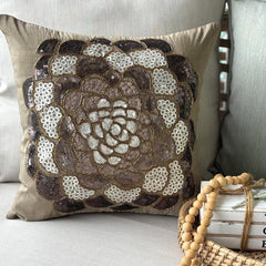 Brown Wildflower - Brown Art Silk Throw Pillow Cover