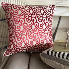 Cayenne Red Scrolls - Cayenne Red Burnout Velvet Decorative Euro Sham