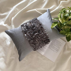 Vintage Silver Love - Art Silk Silver Decorative Lumbar Pillow Cover