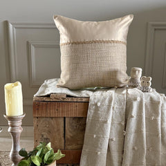 Jute Ivory Suit - Beige Jute & Satin Throw Cushion Cover