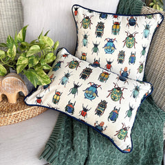 Creepy Crawlers - Blue Linen Spookys Decorative Throw Cushion Cover