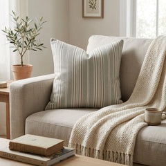 Blue Linen Lumbar Cushion Cover - Blue Haven Stripes