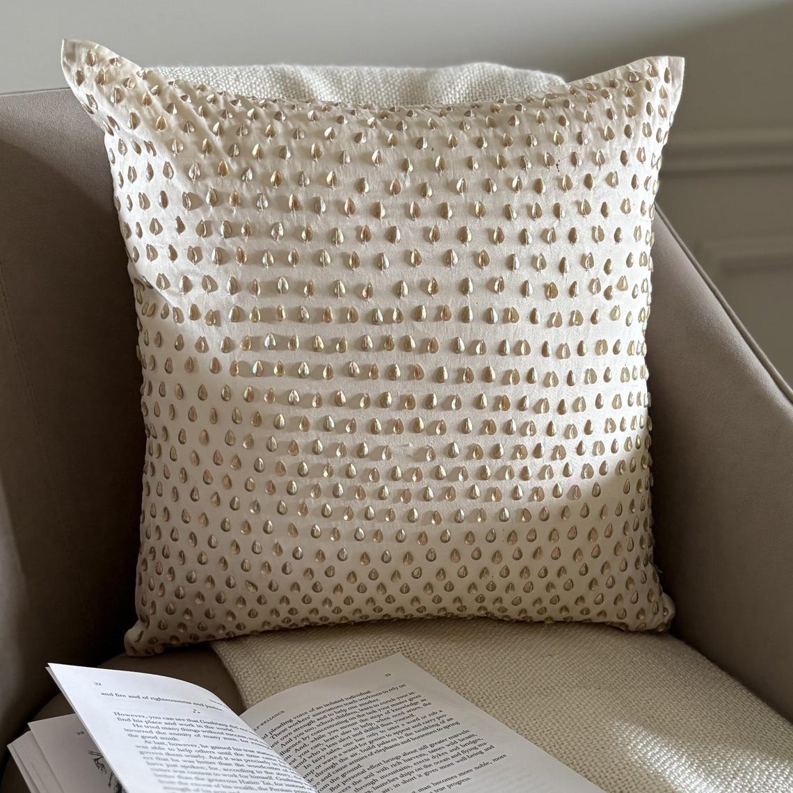 Drop Of Gold - Cream Taffeta Decorative Euro Sham