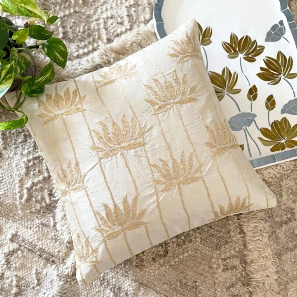 Lotus Serene Ivory Throw Pillow Cover