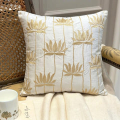 Lotus Serene Embroidery Throw Pillow Cover