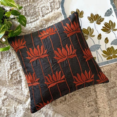 Red Lotuses Silk Throw Pillow Cover