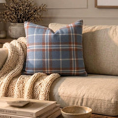 Plaidscape Blue - Blue Velvet Winter Plaid  Throw Cushion Cover