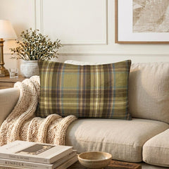Plaidflow Olive - Green Velvet Winter Plaid Lumbar Cushion Cover