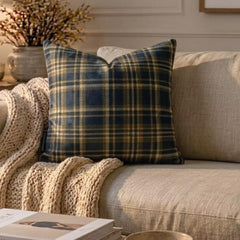 Plaidscape Navy - Navy Blue Velvet Winter Plaid  Throw Cushion Cover