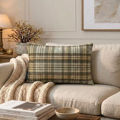 Plaidflow Gray - Gray Velvet Winter Plaid Lumbar Cushion Cover
