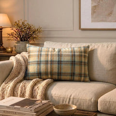 Plaidflow Beige - Beige Velvet Winter Plaid Lumbar Cushion Cover