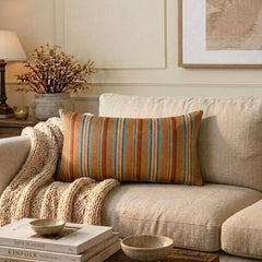 Linear Stripe Orange - Orange Velvet Christmas Striped Lumbar Cushion Cover