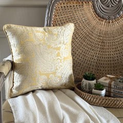 Paisley Yellow Scents - Yellow Jacquard Silk Throw Pillow Cover